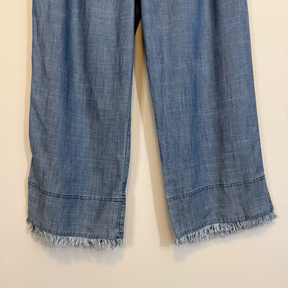 Trina Turk Chambray Pants Womens 37 Blue Linen Blend High Rise Frayed Hem Casual - Picture 4 of 8